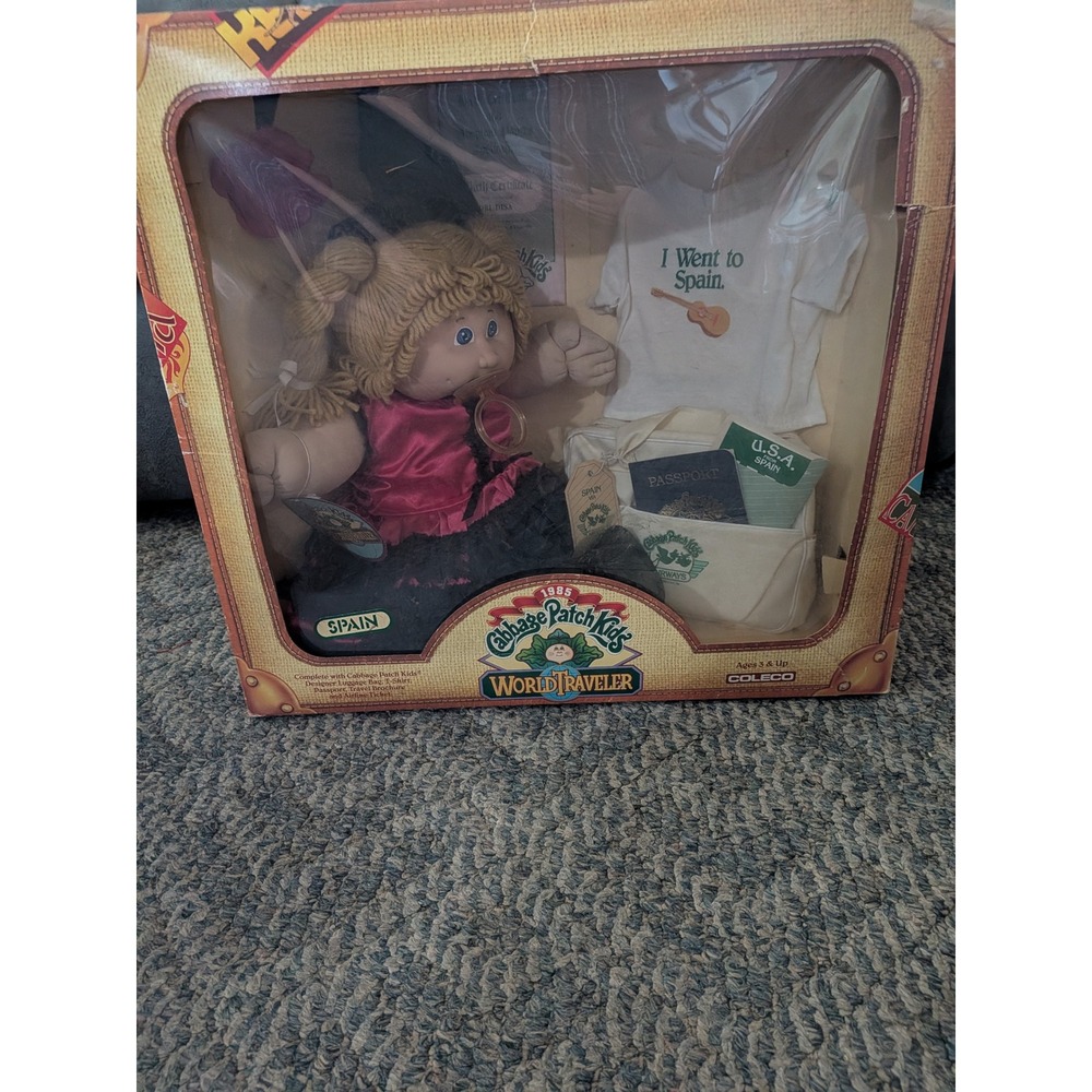 Vintage 1985 Cabbage Patch Kids World Traveler Spain Coleco Doll New In Box 3890